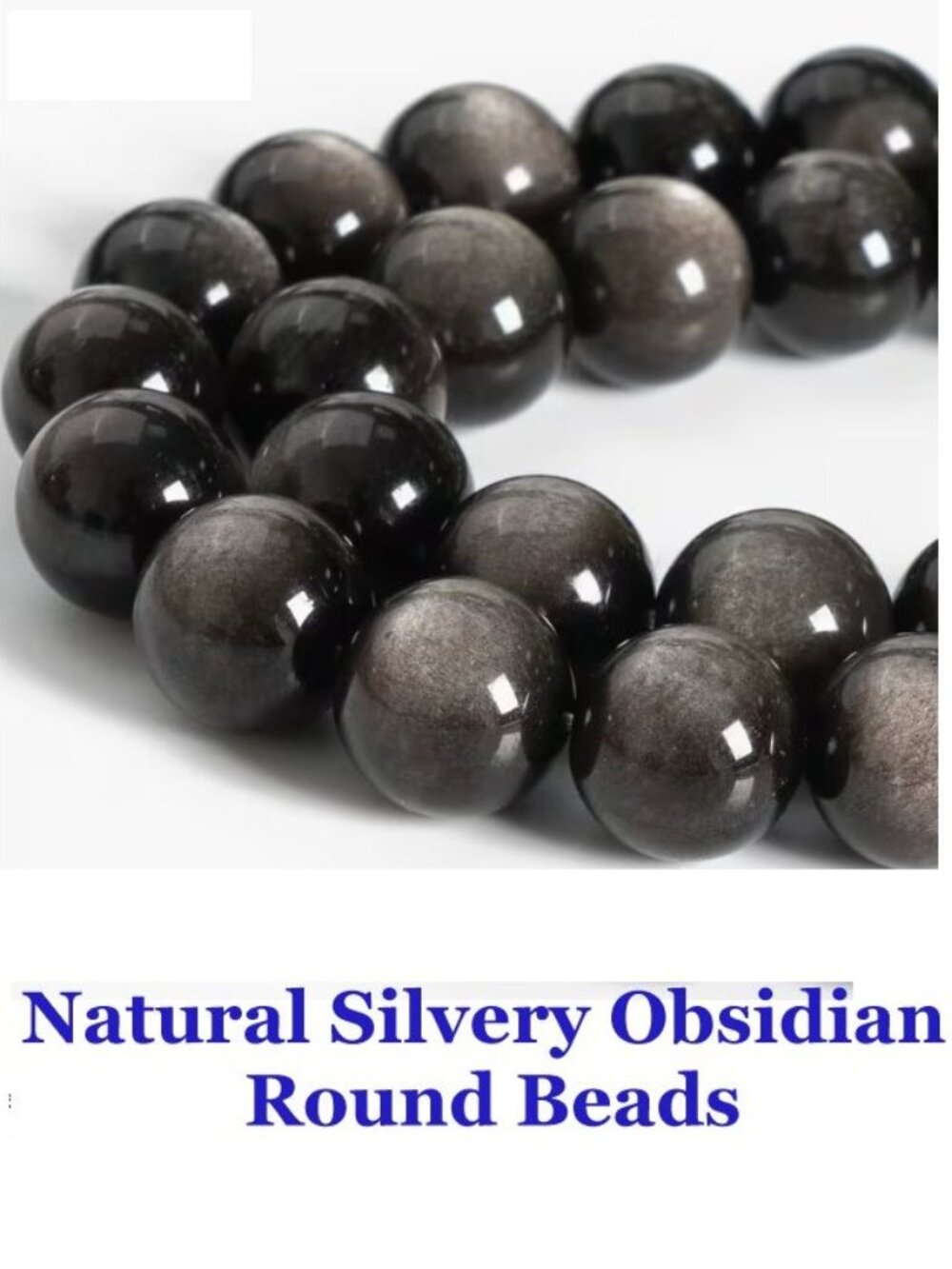 Natural Silvery Obsidian Round Beads